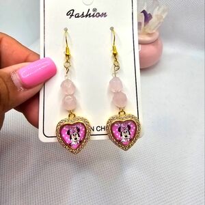 Minnie Mouse Earrings with Rose Quartz.